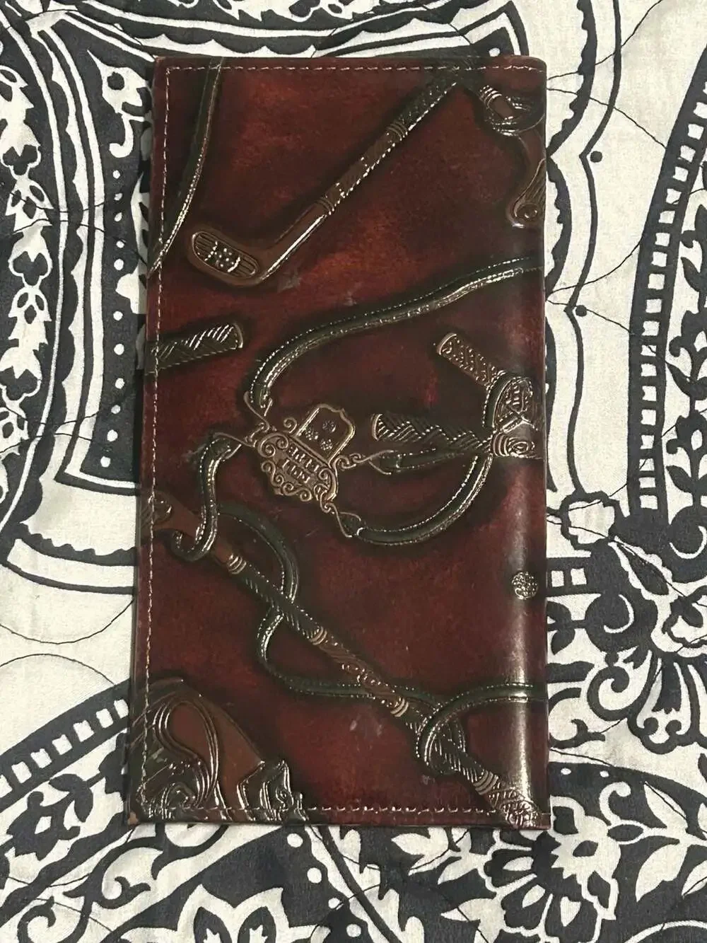 Gary's Leather Vintage Golf Club Embossed Long Bifold Checkbook Wallet